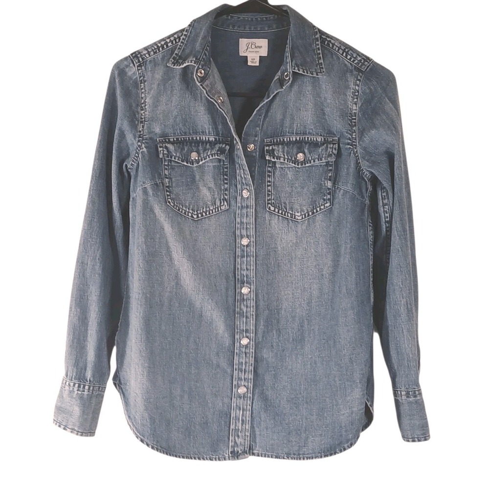 J. Crew Factory Denim Button-Down Shirt in Faded Blue
